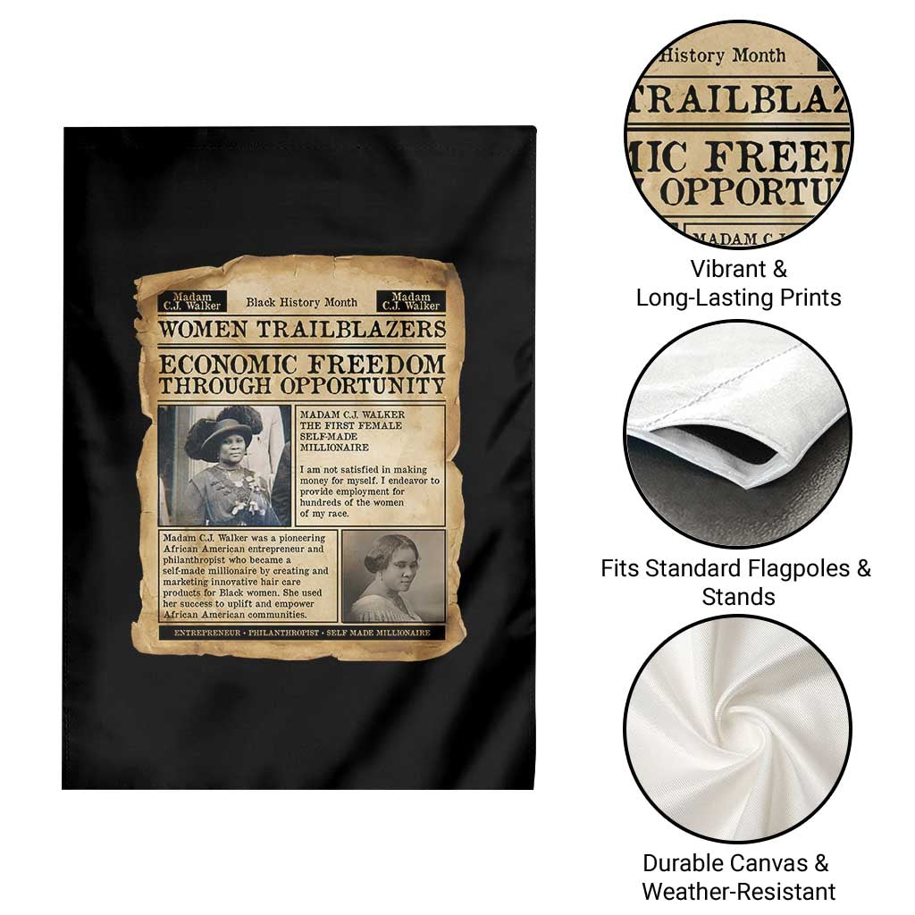 Madam CJ Walker Vintage Newspaper Style Garden Flag Economic Freedom Through Opportunity - Wonder Print Shop