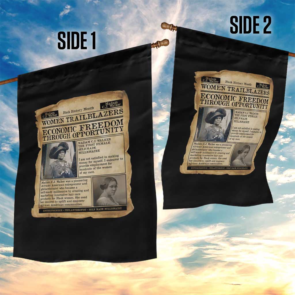 Madam CJ Walker Vintage Newspaper Style Garden Flag Economic Freedom Through Opportunity - Wonder Print Shop