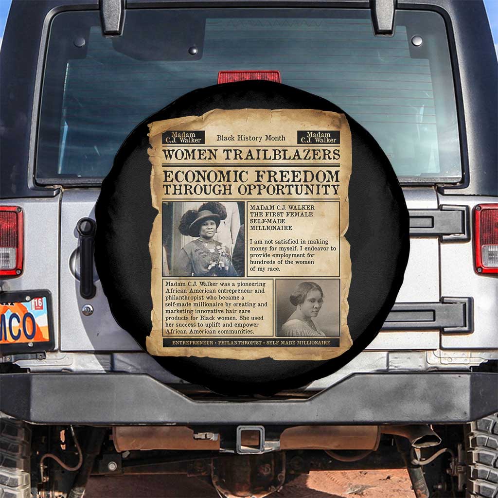 Madam CJ Walker Vintage Newspaper Style Spare Tire Cover Economic Freedom Through Opportunity - Wonder Print Shop