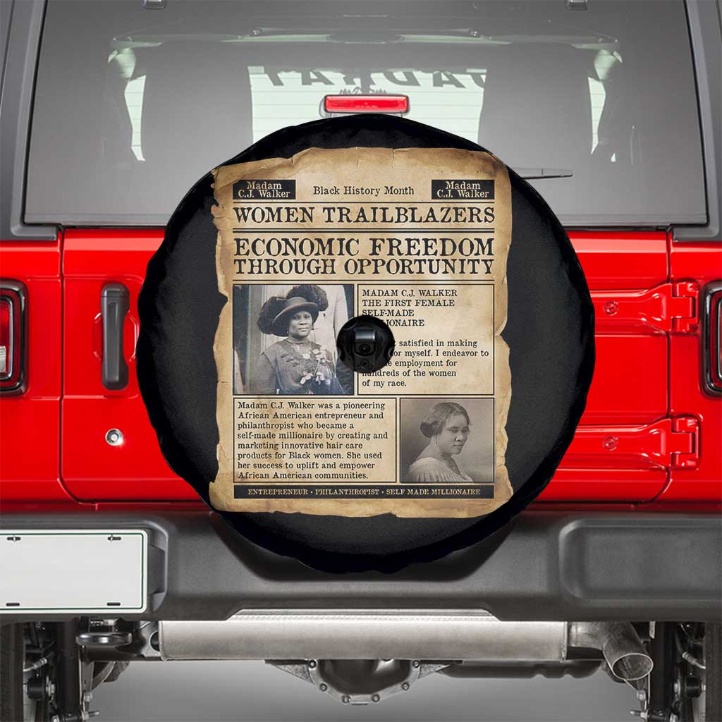 Madam CJ Walker Vintage Newspaper Style Spare Tire Cover Economic Freedom Through Opportunity - Wonder Print Shop