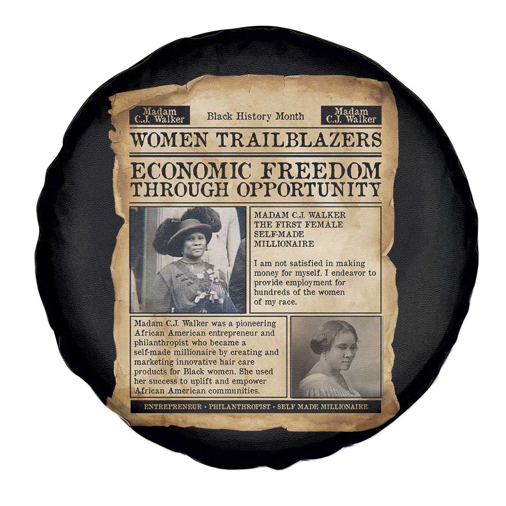 Madam CJ Walker Vintage Newspaper Style Spare Tire Cover Economic Freedom Through Opportunity - Wonder Print Shop