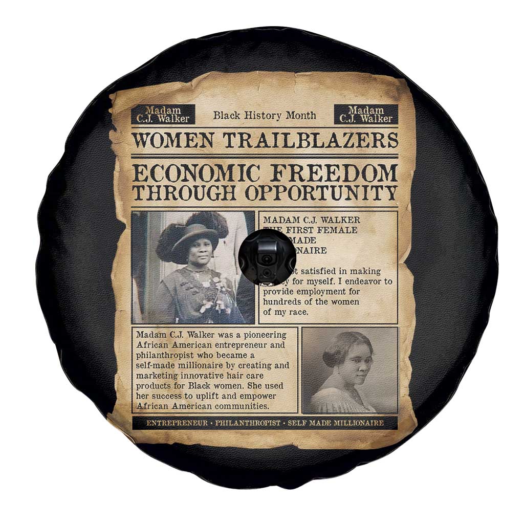 Madam CJ Walker Vintage Newspaper Style Spare Tire Cover Economic Freedom Through Opportunity - Wonder Print Shop
