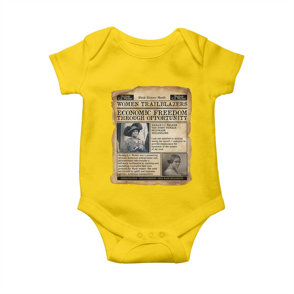 Madam CJ Walker Vintage Newspaper Style Baby Onesie Economic Freedom Through Opportunity - Wonder Print Shop