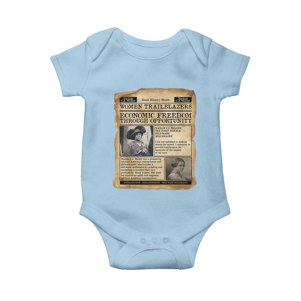 Madam CJ Walker Vintage Newspaper Style Baby Onesie Economic Freedom Through Opportunity - Wonder Print Shop