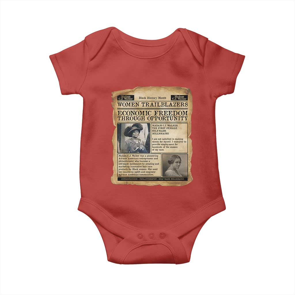 Madam CJ Walker Vintage Newspaper Style Baby Onesie Economic Freedom Through Opportunity - Wonder Print Shop