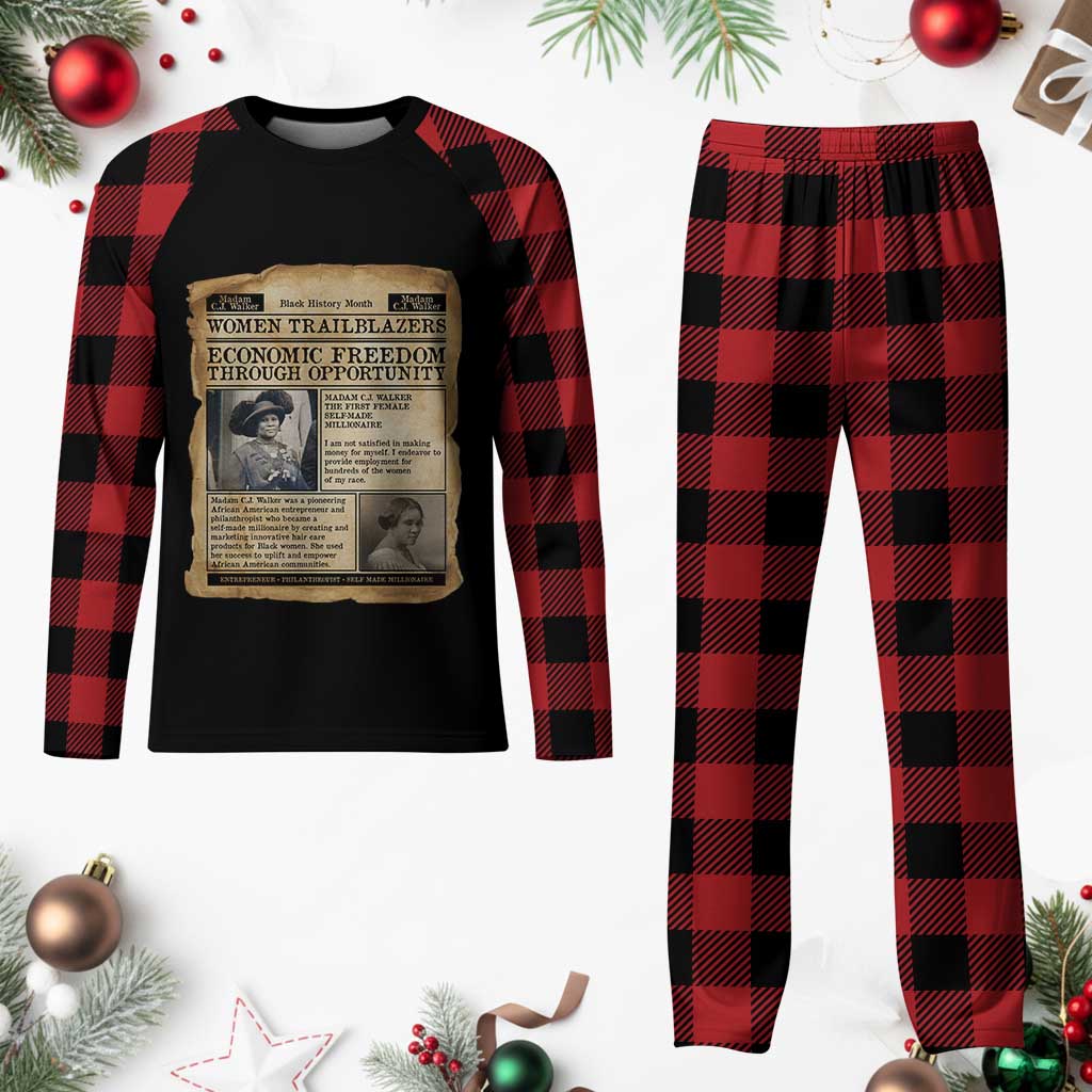 Madam CJ Walker Vintage Newspaper Style Plaid Pajama Set Economic Freedom Through Opportunity - Wonder Print Shop