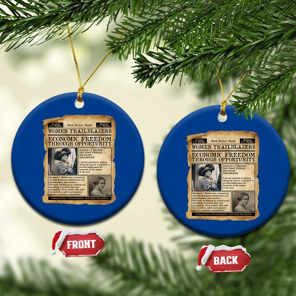 Madam CJ Walker Vintage Newspaper Style Ceramic Ornament Economic Freedom Through Opportunity - Wonder Print Shop