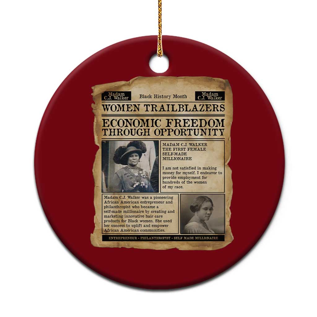 Madam CJ Walker Vintage Newspaper Style Ceramic Ornament Economic Freedom Through Opportunity - Wonder Print Shop