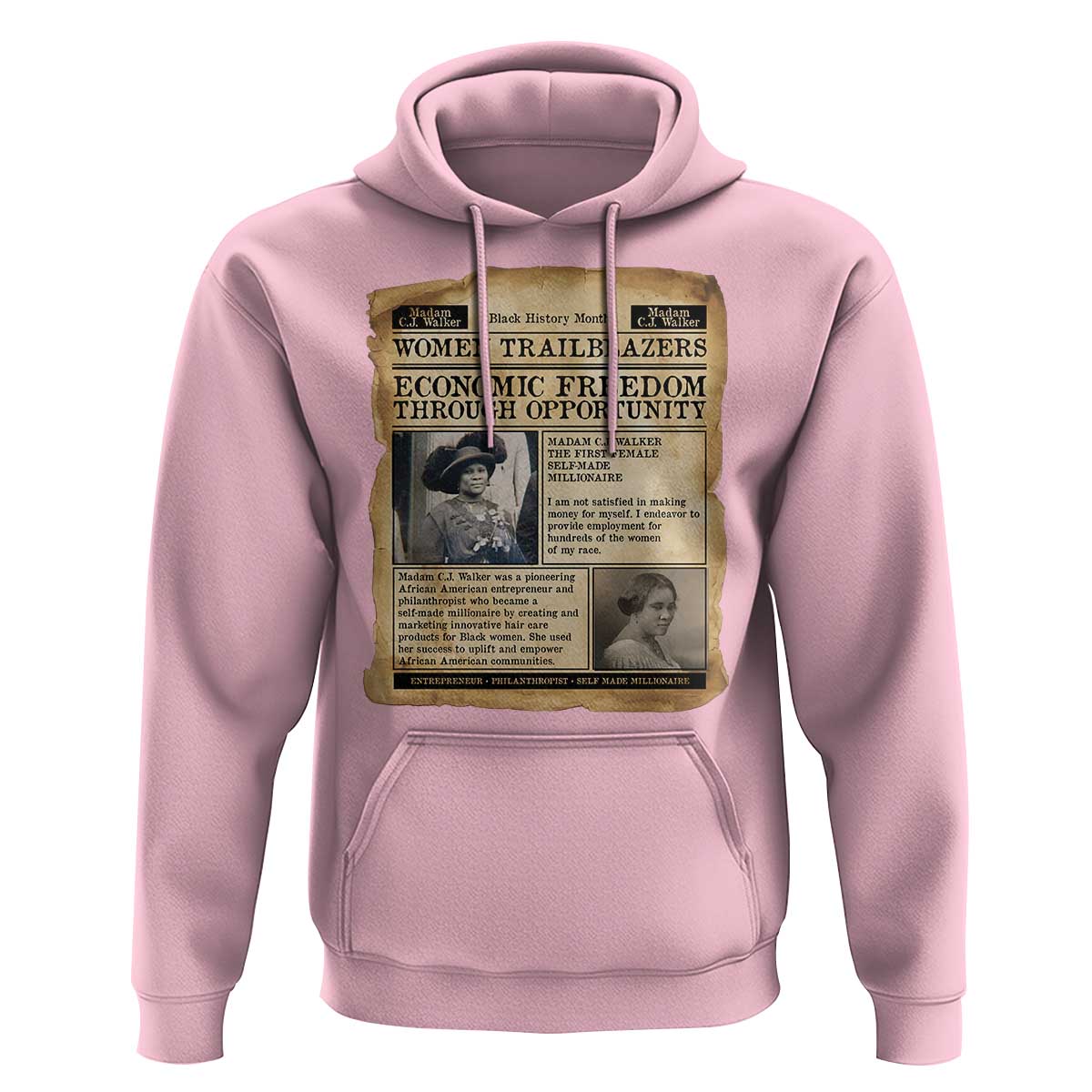 Madam CJ Walker Vintage Newspaper Style Hoodie Economic Freedom Through Opportunity - Wonder Print Shop