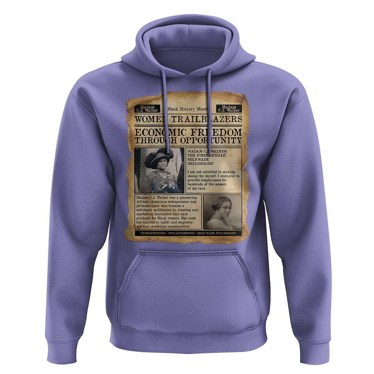Madam CJ Walker Vintage Newspaper Style Hoodie Economic Freedom Through Opportunity - Wonder Print Shop
