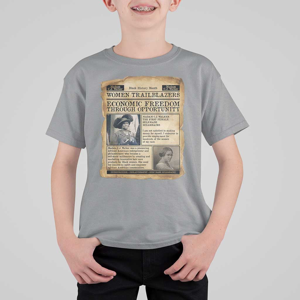 Madam CJ Walker Vintage Newspaper Style T Shirt For Kid Economic Freedom Through Opportunity - Wonder Print Shop