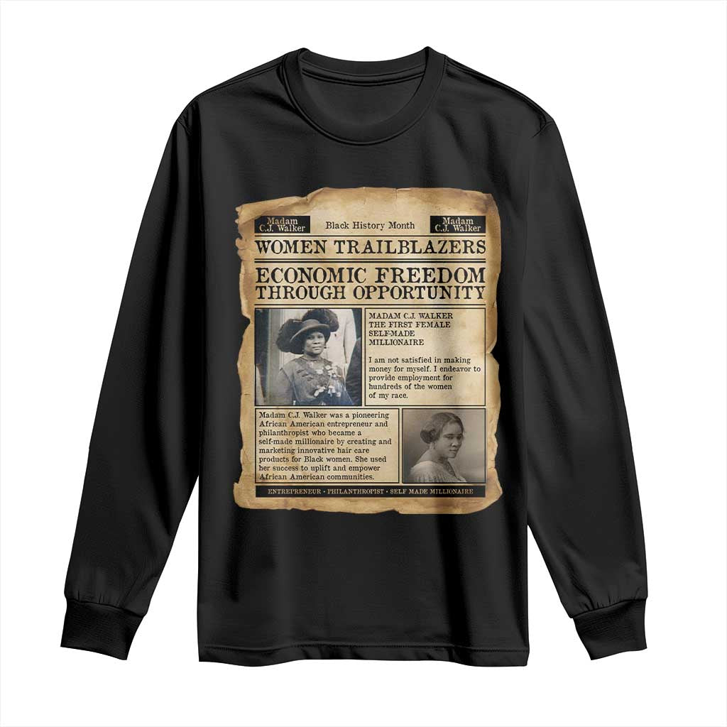 Madam CJ Walker Vintage Newspaper Style Long Sleeve Shirt Economic Freedom Through Opportunity - Wonder Print Shop