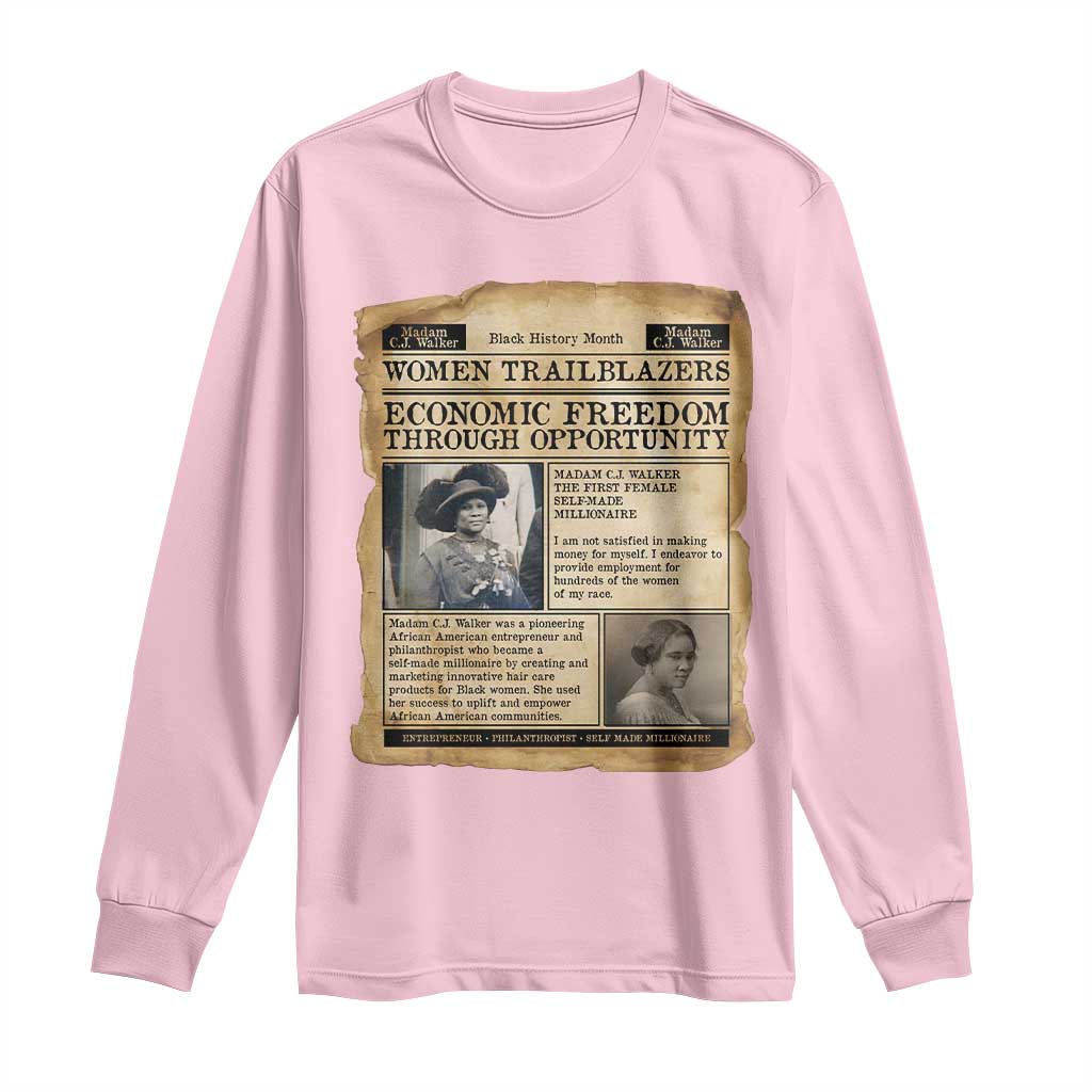 Madam CJ Walker Vintage Newspaper Style Long Sleeve Shirt Economic Freedom Through Opportunity - Wonder Print Shop