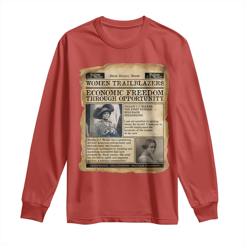 Madam CJ Walker Vintage Newspaper Style Long Sleeve Shirt Economic Freedom Through Opportunity - Wonder Print Shop