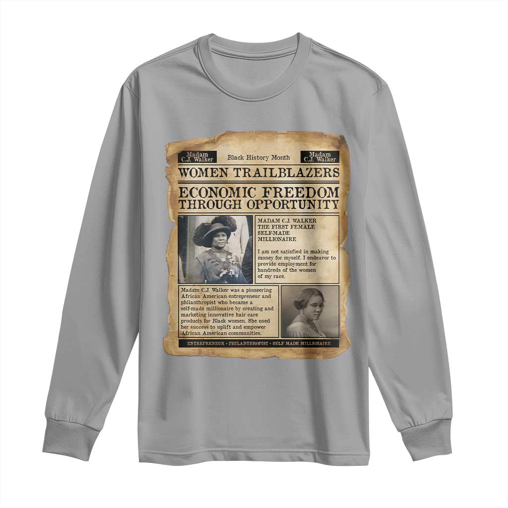 Madam CJ Walker Vintage Newspaper Style Long Sleeve Shirt Economic Freedom Through Opportunity - Wonder Print Shop
