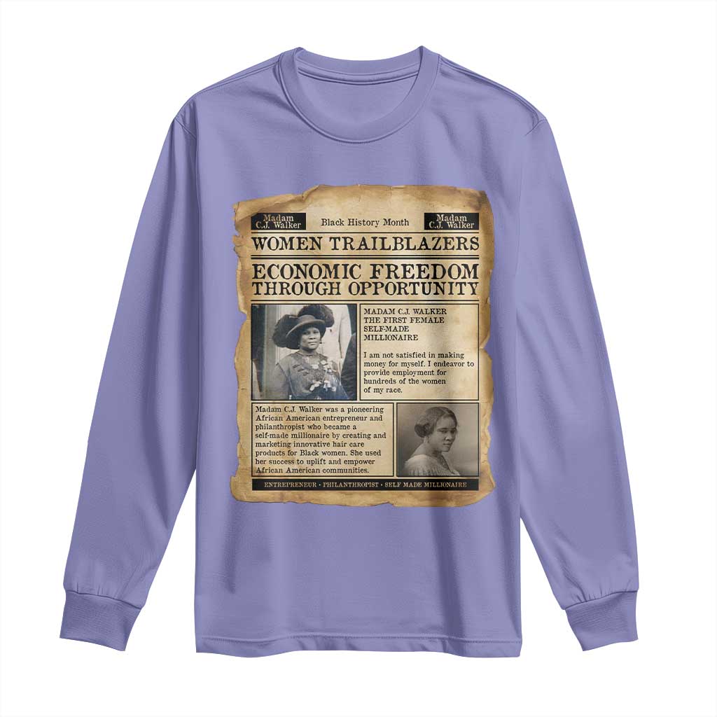 Madam CJ Walker Vintage Newspaper Style Long Sleeve Shirt Economic Freedom Through Opportunity - Wonder Print Shop
