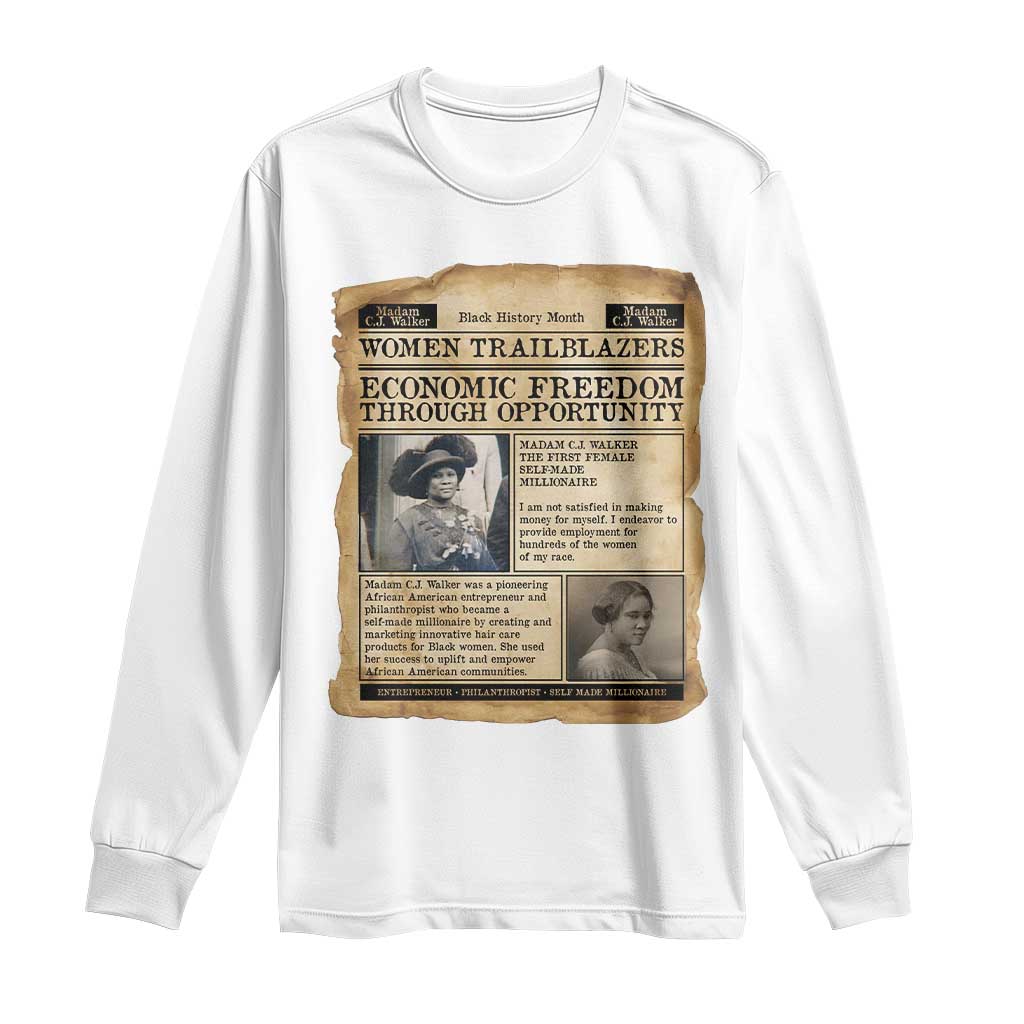 Madam CJ Walker Vintage Newspaper Style Long Sleeve Shirt Economic Freedom Through Opportunity - Wonder Print Shop