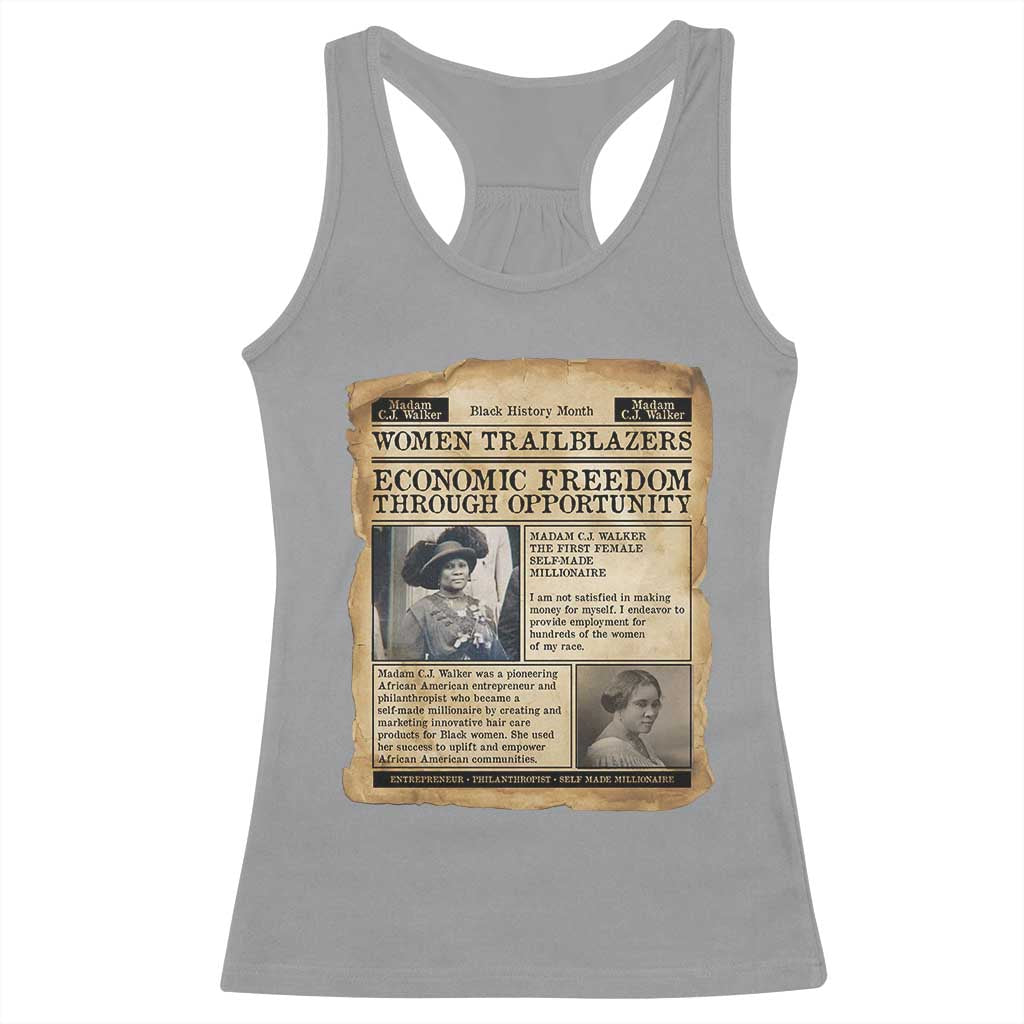Madam CJ Walker Vintage Newspaper Style Racerback Tank Top Economic Freedom Through Opportunity - Wonder Print Shop