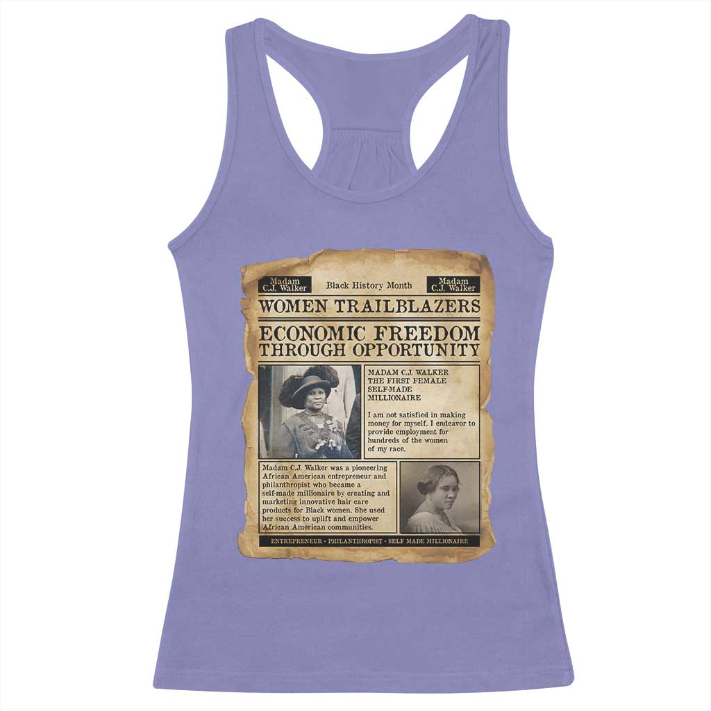 Madam CJ Walker Vintage Newspaper Style Racerback Tank Top Economic Freedom Through Opportunity - Wonder Print Shop