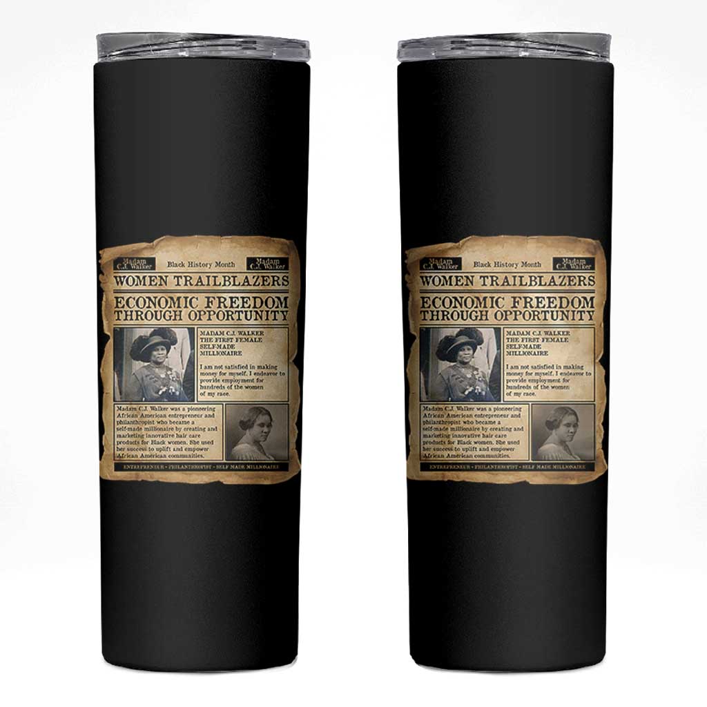 Madam CJ Walker Vintage Newspaper Style Skinny Tumbler Economic Freedom Through Opportunity - Wonder Print Shop