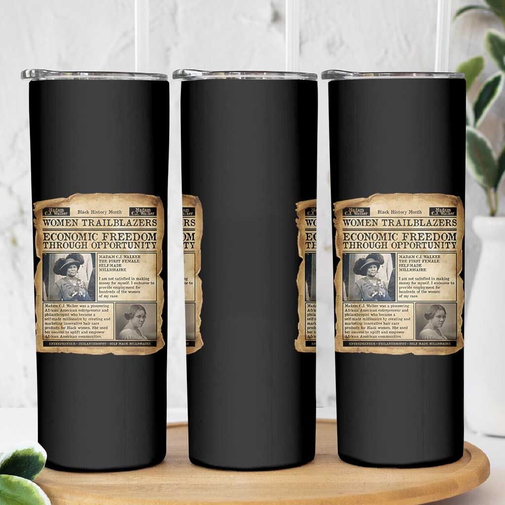 Madam CJ Walker Vintage Newspaper Style Skinny Tumbler Economic Freedom Through Opportunity - Wonder Print Shop