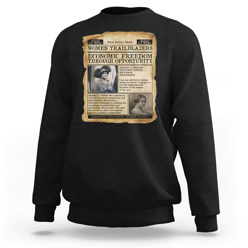 Madam CJ Walker Vintage Newspaper Style Sweatshirt Economic Freedom Through Opportunity - Wonder Print Shop