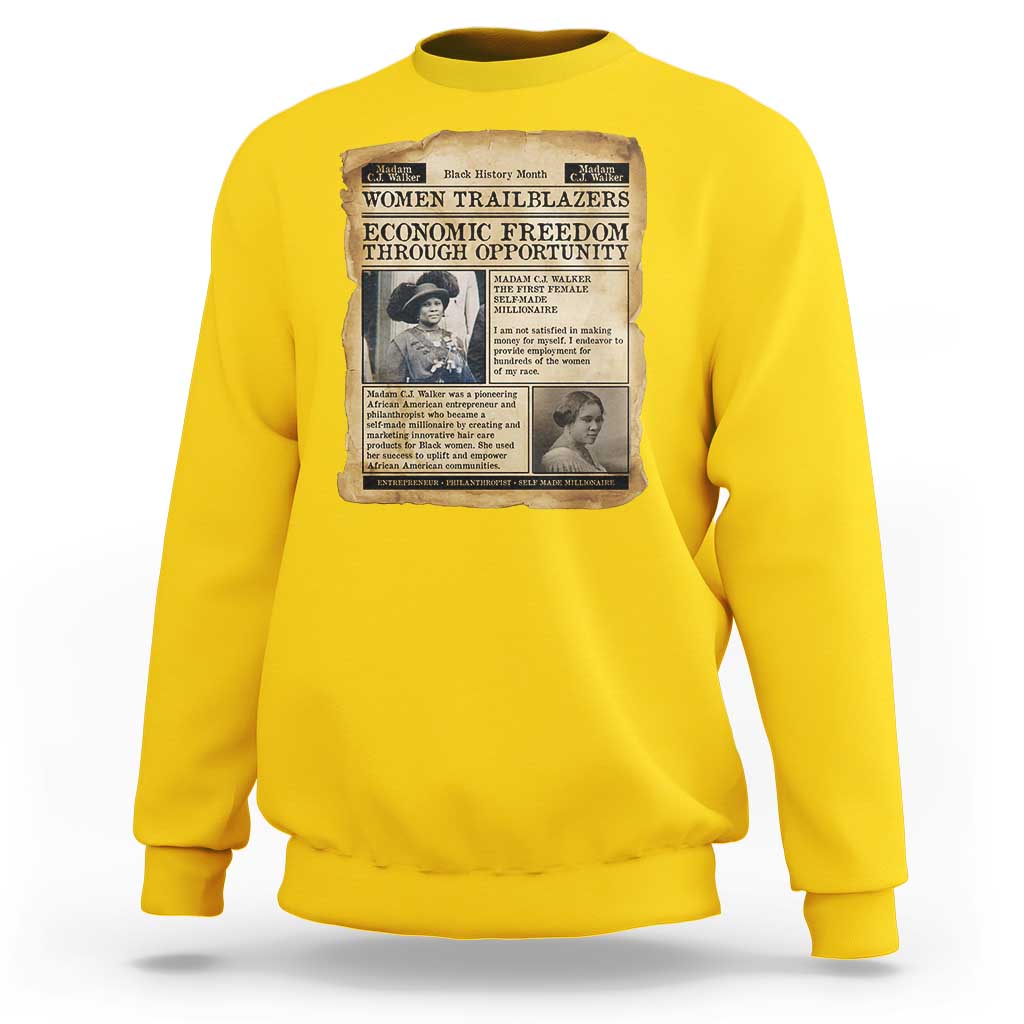 Madam CJ Walker Vintage Newspaper Style Sweatshirt Economic Freedom Through Opportunity - Wonder Print Shop