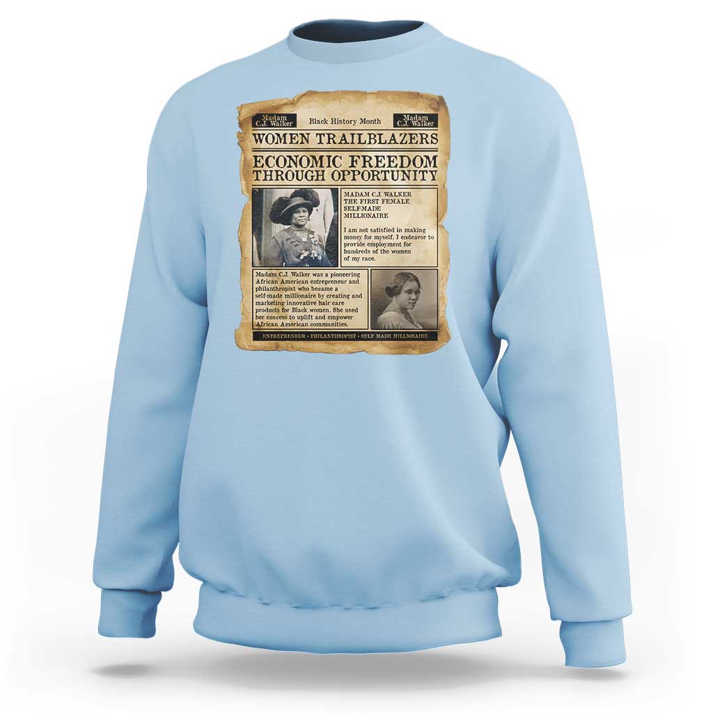 Madam CJ Walker Vintage Newspaper Style Sweatshirt Economic Freedom Through Opportunity - Wonder Print Shop