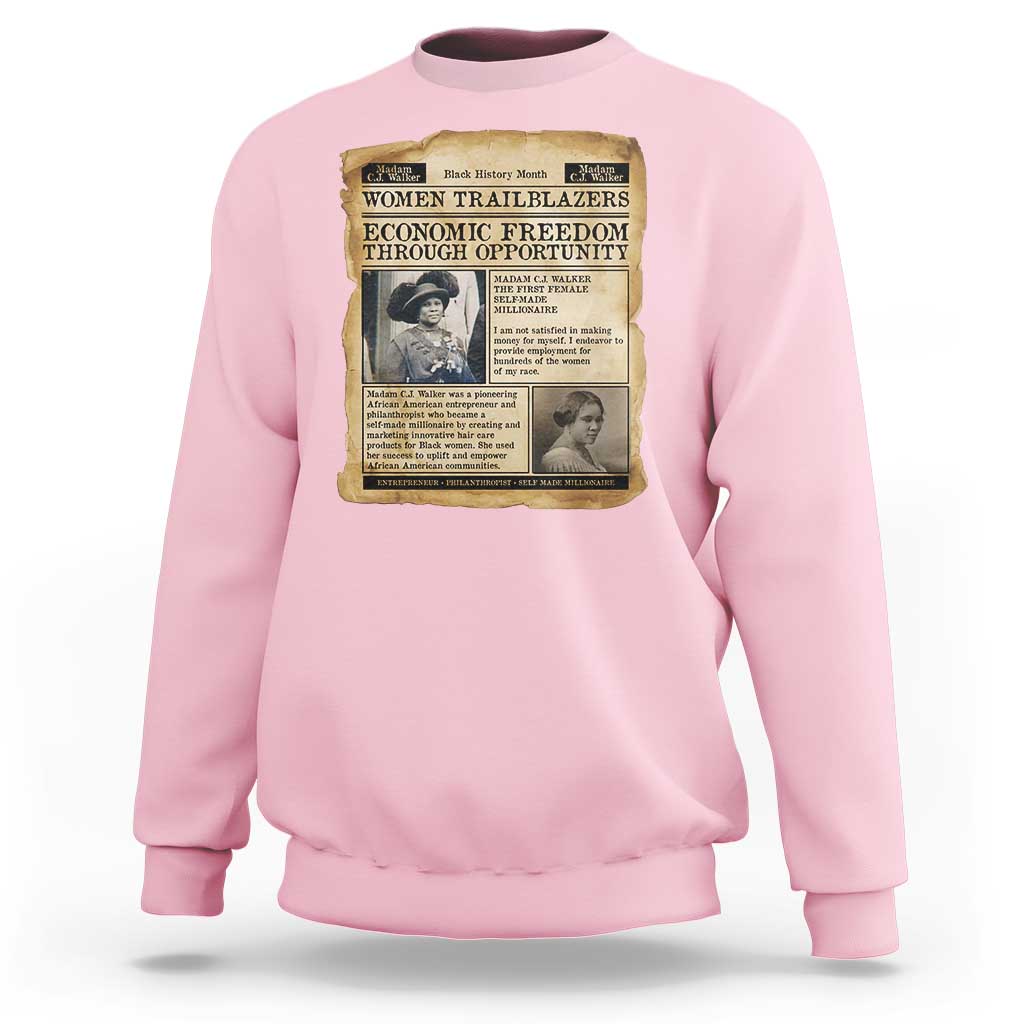 Madam CJ Walker Vintage Newspaper Style Sweatshirt Economic Freedom Through Opportunity - Wonder Print Shop