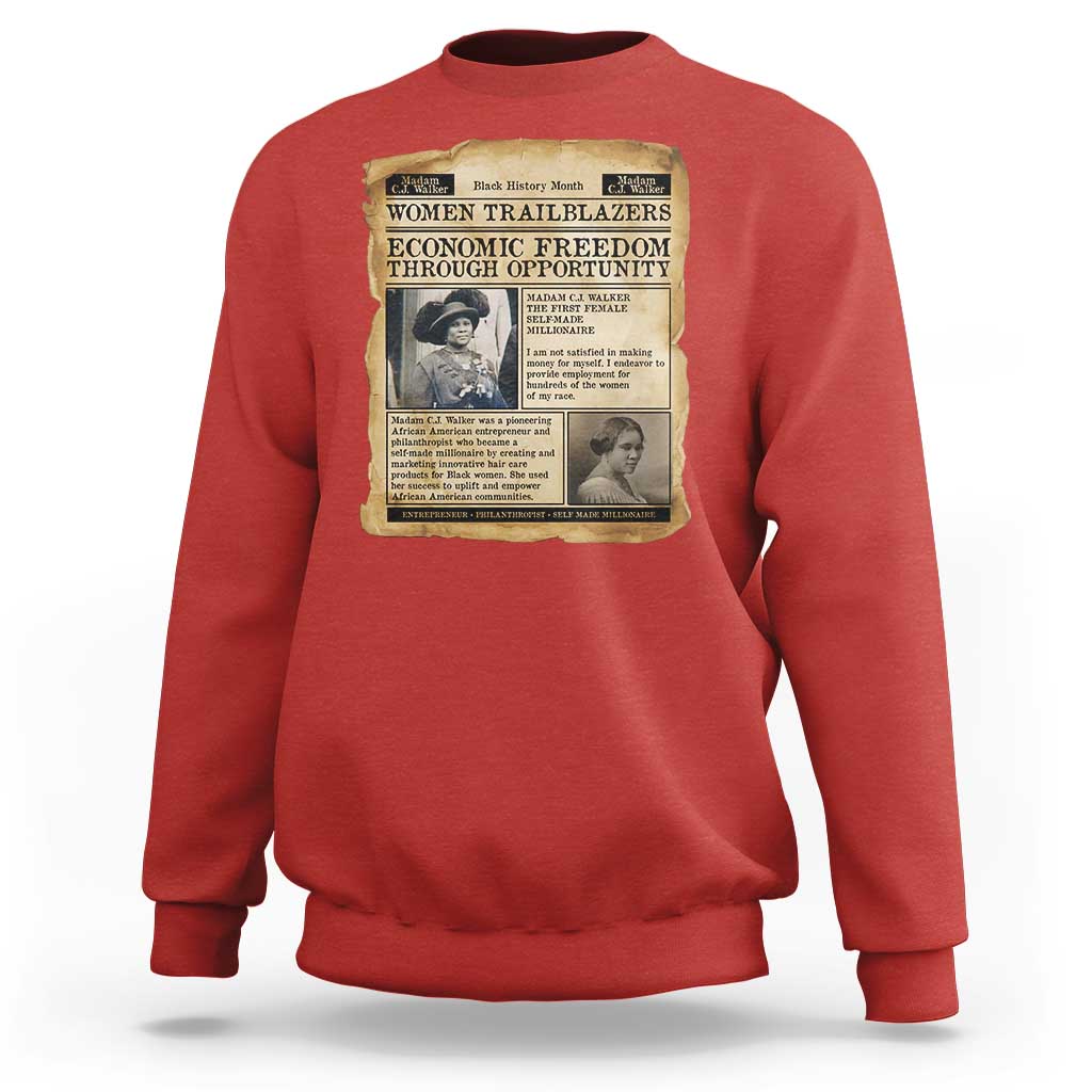 Madam CJ Walker Vintage Newspaper Style Sweatshirt Economic Freedom Through Opportunity - Wonder Print Shop