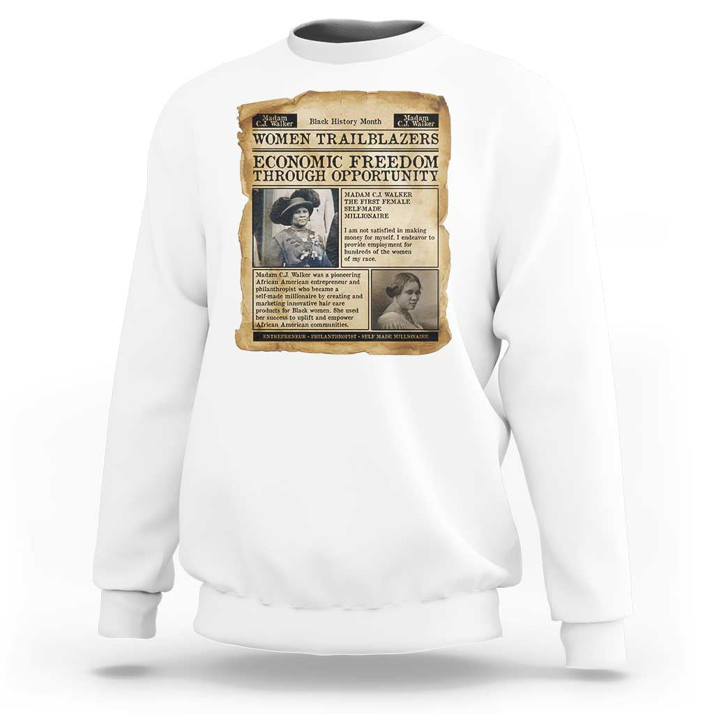 Madam CJ Walker Vintage Newspaper Style Sweatshirt Economic Freedom Through Opportunity - Wonder Print Shop