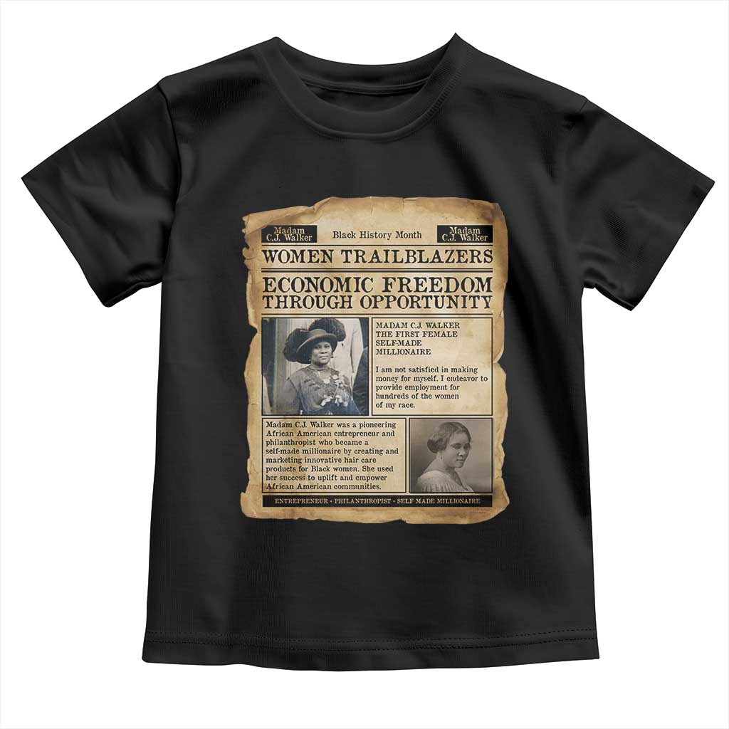 Madam CJ Walker Vintage Newspaper Style Toddler T Shirt Economic Freedom Through Opportunity - Wonder Print Shop