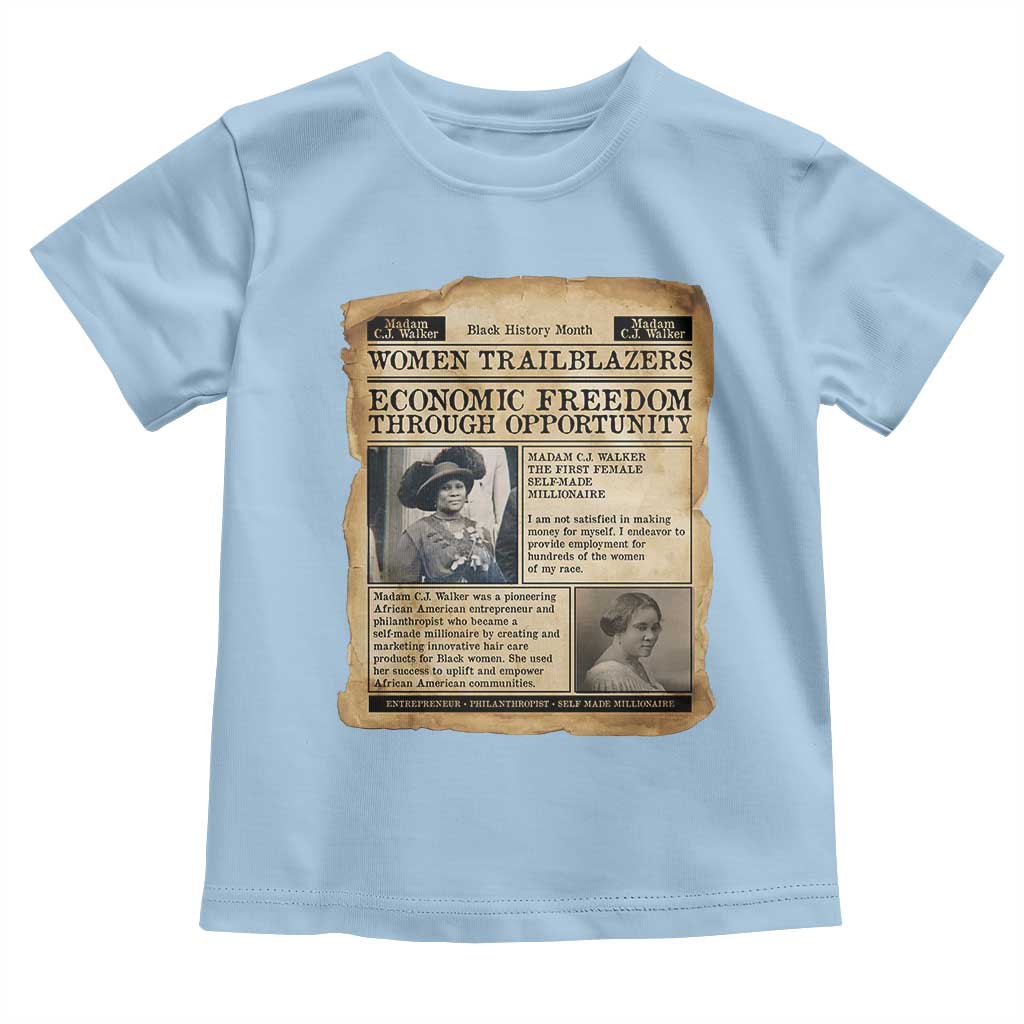 Madam CJ Walker Vintage Newspaper Style Toddler T Shirt Economic Freedom Through Opportunity - Wonder Print Shop