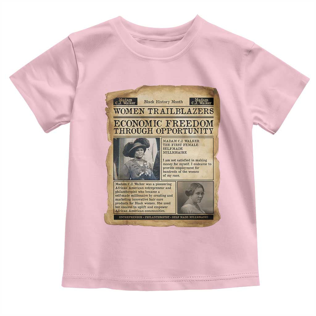 Madam CJ Walker Vintage Newspaper Style Toddler T Shirt Economic Freedom Through Opportunity - Wonder Print Shop