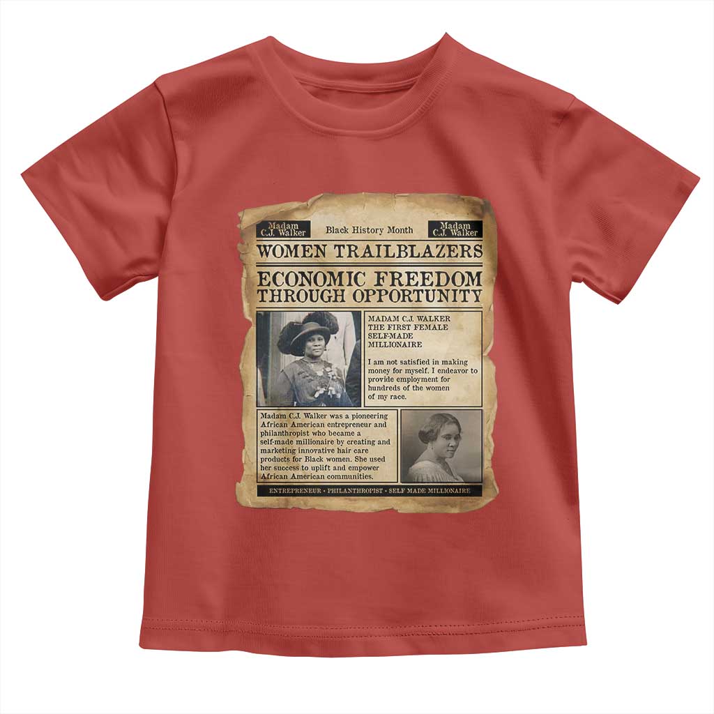 Madam CJ Walker Vintage Newspaper Style Toddler T Shirt Economic Freedom Through Opportunity - Wonder Print Shop