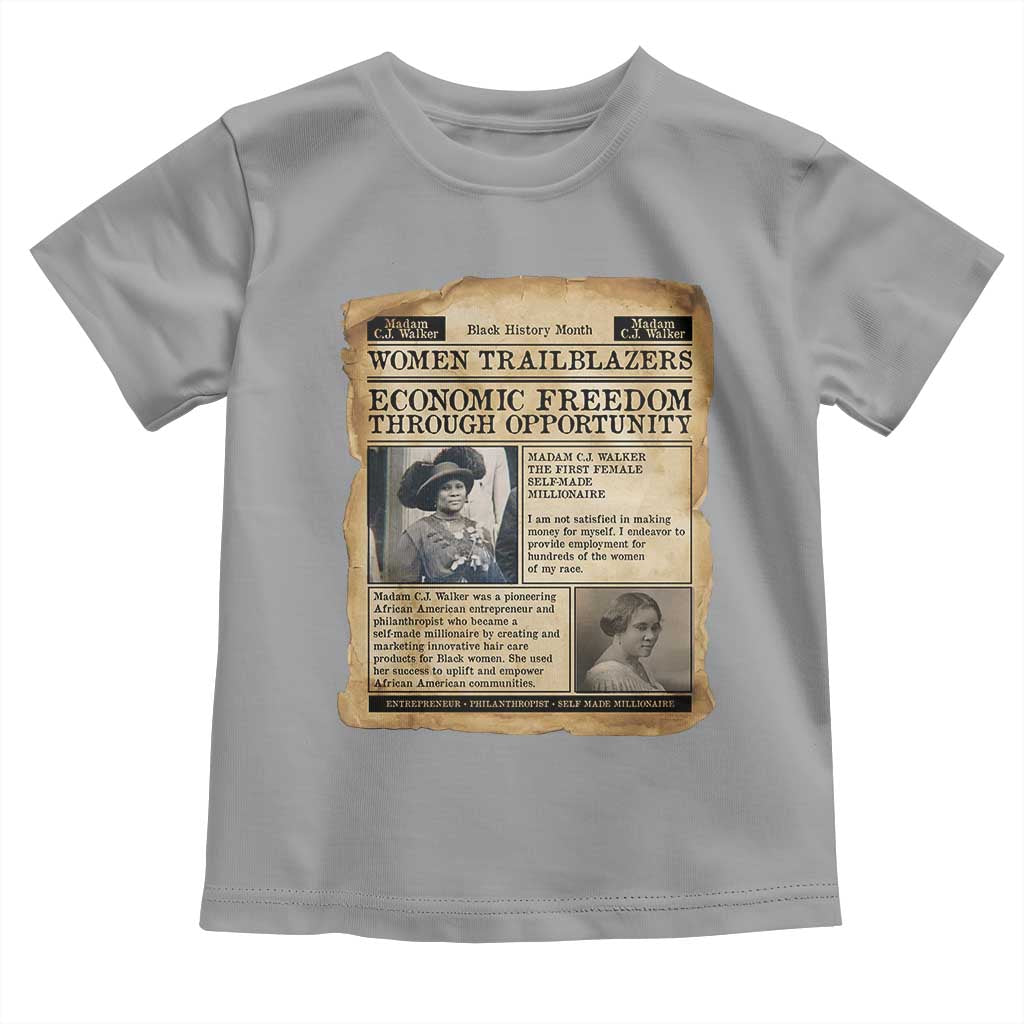 Madam CJ Walker Vintage Newspaper Style Toddler T Shirt Economic Freedom Through Opportunity - Wonder Print Shop