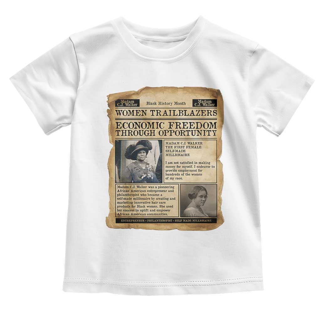 Madam CJ Walker Vintage Newspaper Style Toddler T Shirt Economic Freedom Through Opportunity - Wonder Print Shop