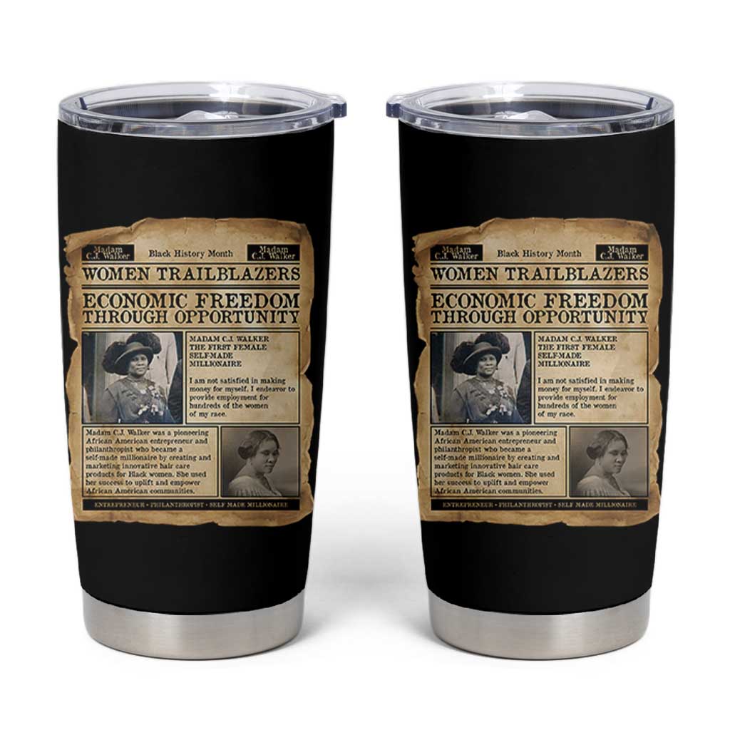 Madam CJ Walker Vintage Newspaper Style Tumbler Cup Economic Freedom Through Opportunity - Wonder Print Shop