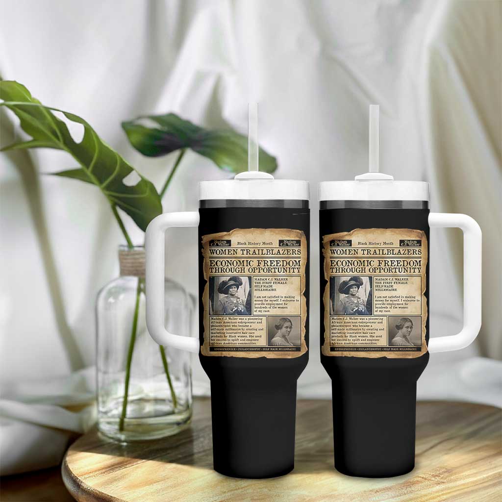 Madam CJ Walker Vintage Newspaper Style Tumbler With Handle Economic Freedom Through Opportunity - Wonder Print Shop