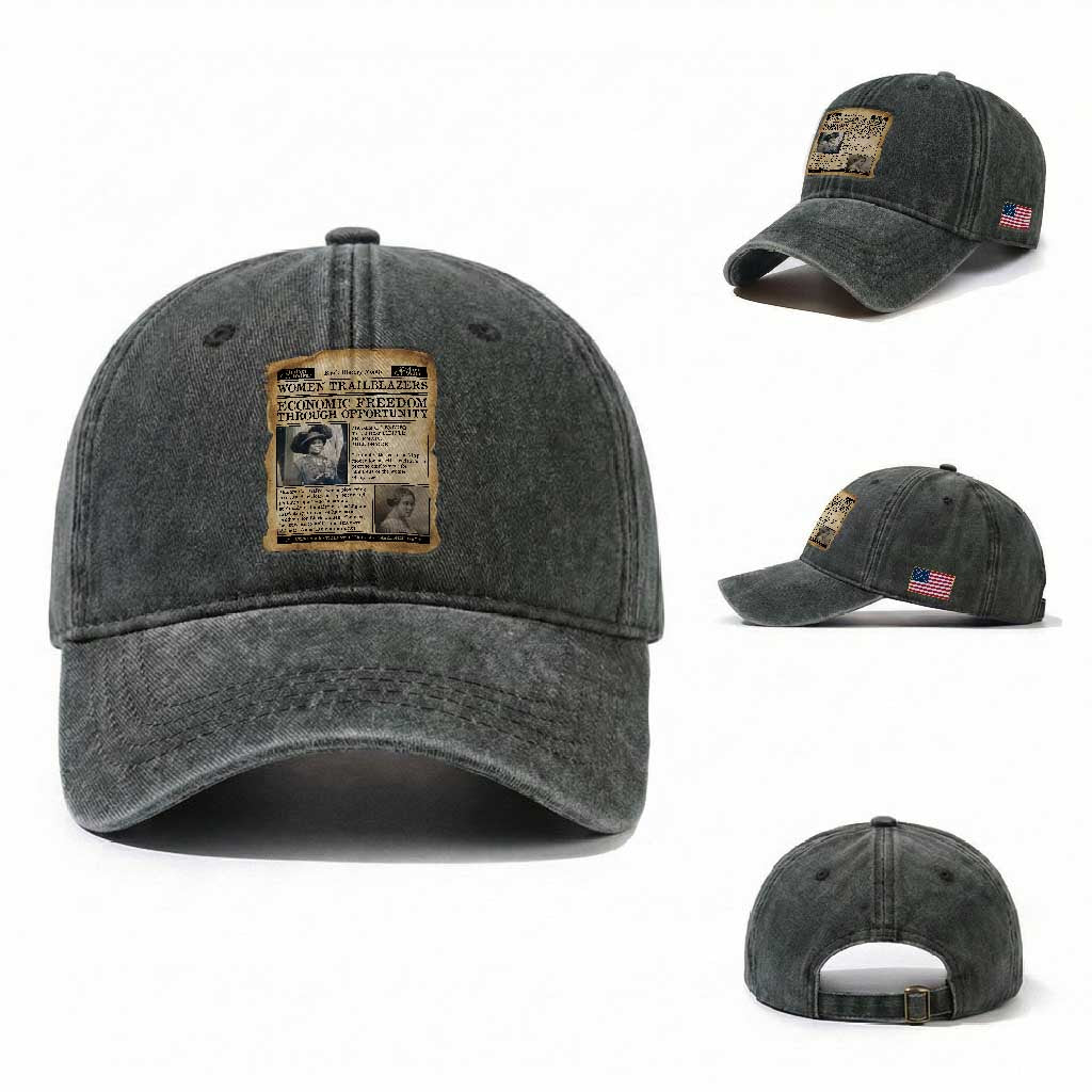 Madam CJ Walker Vintage Newspaper Style Washed Cotton Baseball Cap Economic Freedom Through Opportunity