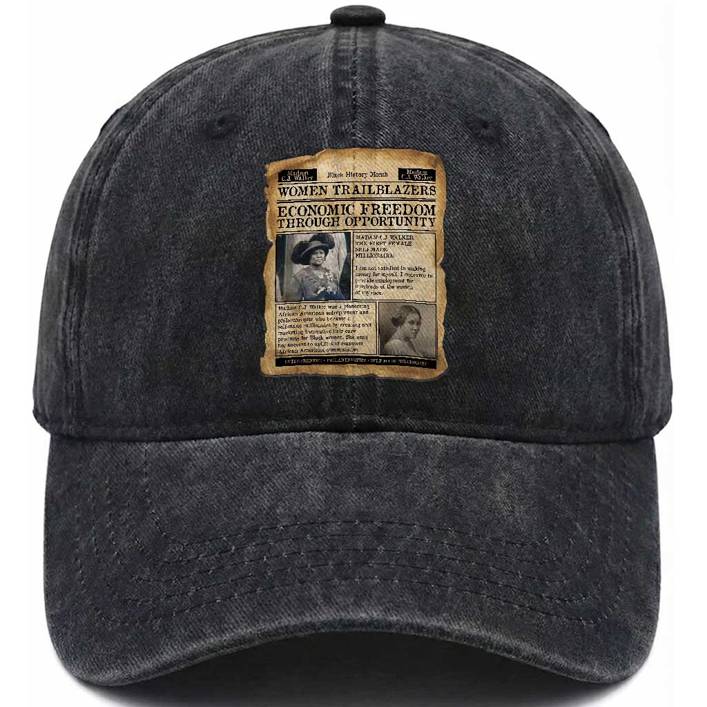 Madam CJ Walker Vintage Newspaper Style Washed Cotton Baseball Cap Economic Freedom Through Opportunity