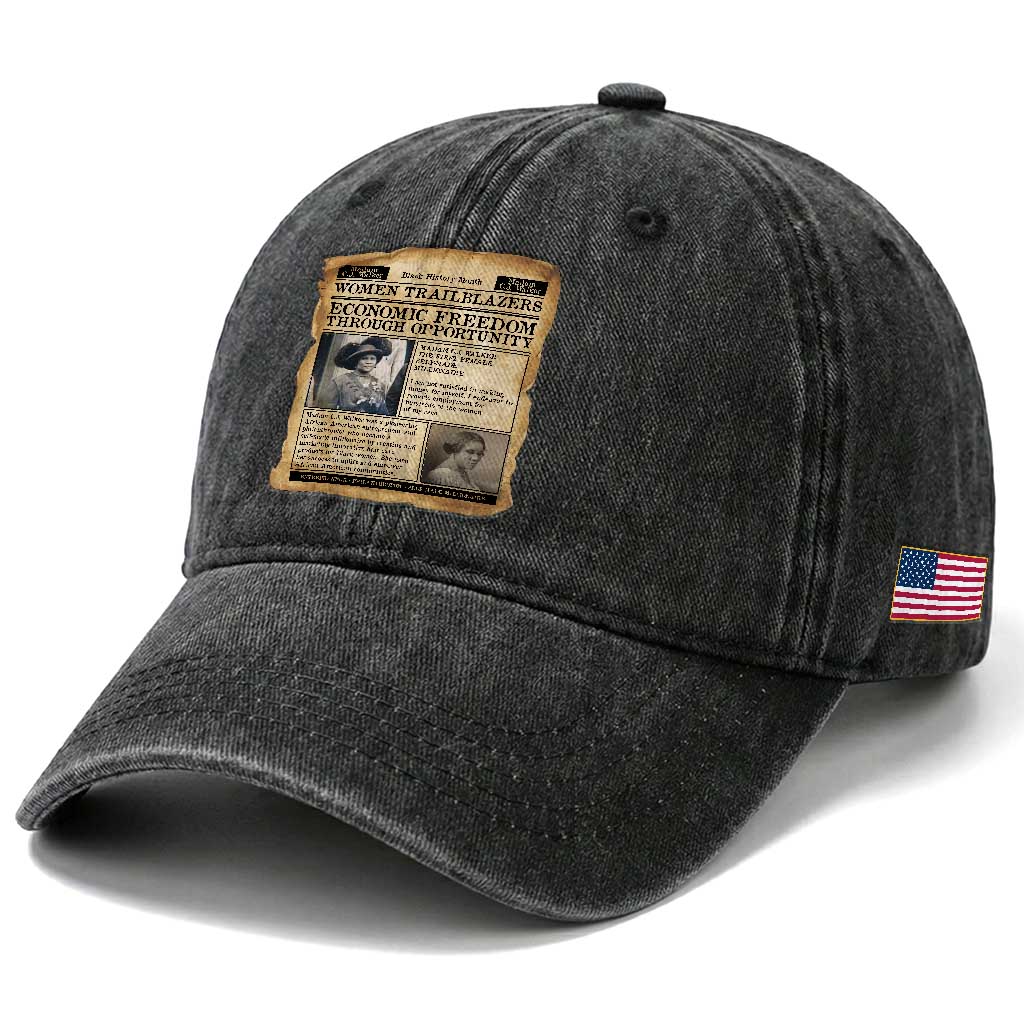 Madam CJ Walker Vintage Newspaper Style Washed Cotton Baseball Cap Economic Freedom Through Opportunity