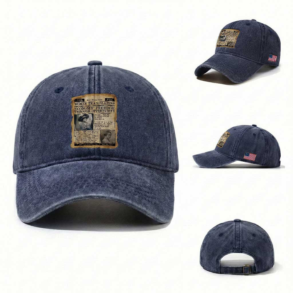 Madam CJ Walker Vintage Newspaper Style Washed Cotton Baseball Cap Economic Freedom Through Opportunity