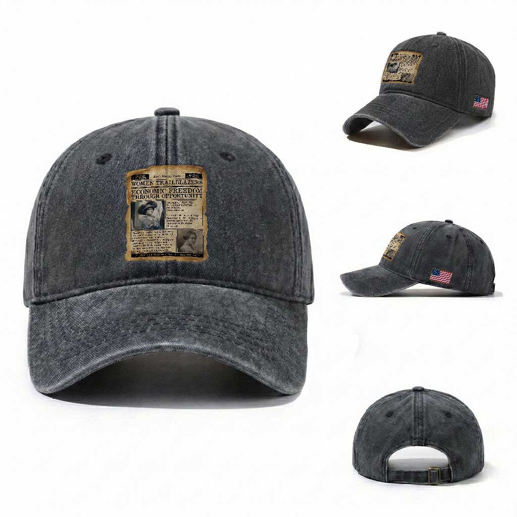 Madam CJ Walker Vintage Newspaper Style Washed Cotton Baseball Cap Economic Freedom Through Opportunity