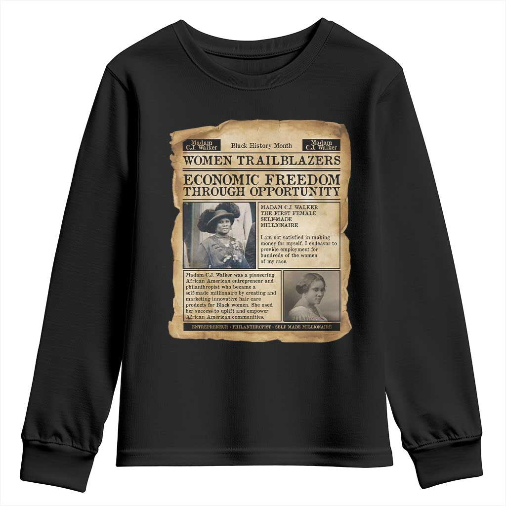 Madam CJ Walker Vintage Newspaper Style Youth Sweatshirt Economic Freedom Through Opportunity - Wonder Print Shop