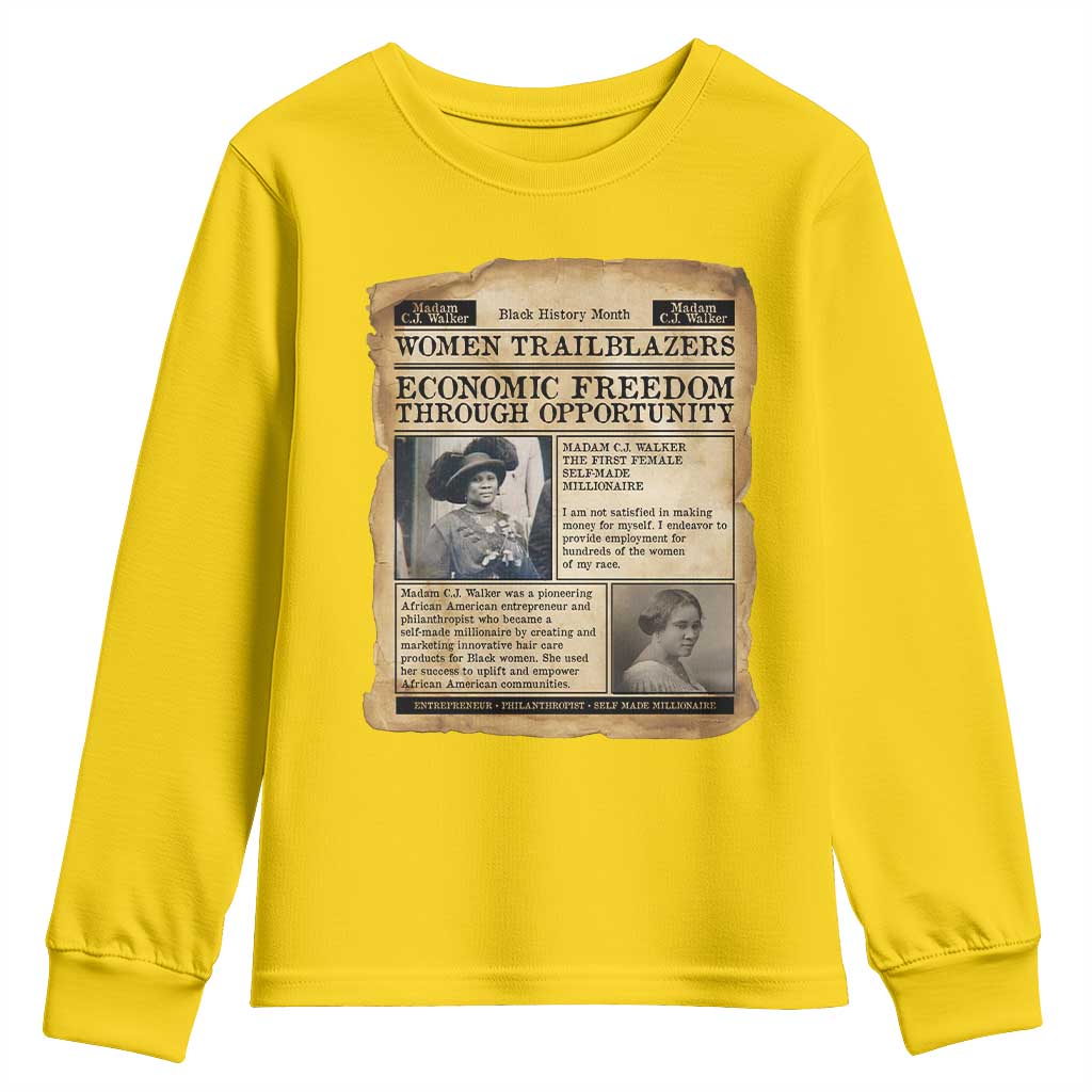 Madam CJ Walker Vintage Newspaper Style Youth Sweatshirt Economic Freedom Through Opportunity - Wonder Print Shop