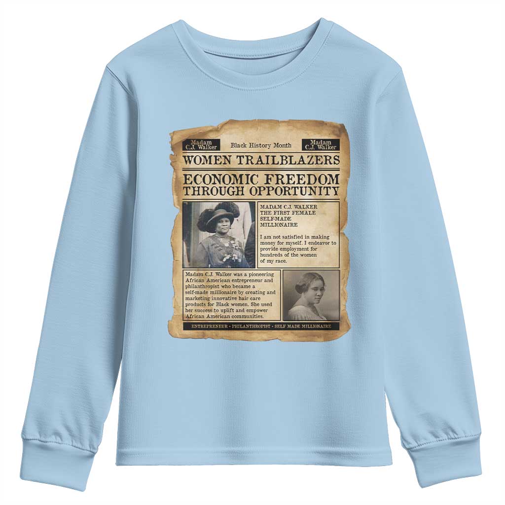 Madam CJ Walker Vintage Newspaper Style Youth Sweatshirt Economic Freedom Through Opportunity - Wonder Print Shop