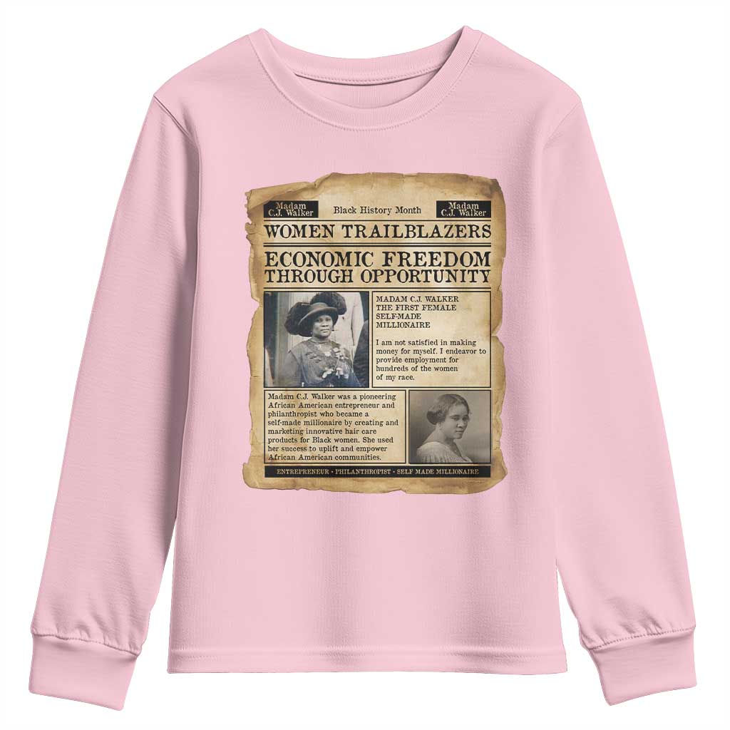 Madam CJ Walker Vintage Newspaper Style Youth Sweatshirt Economic Freedom Through Opportunity - Wonder Print Shop