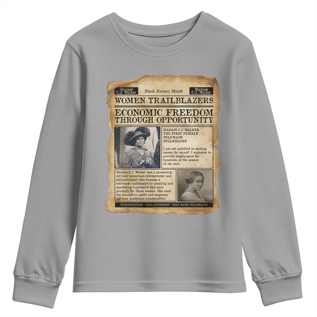 Madam CJ Walker Vintage Newspaper Style Youth Sweatshirt Economic Freedom Through Opportunity - Wonder Print Shop