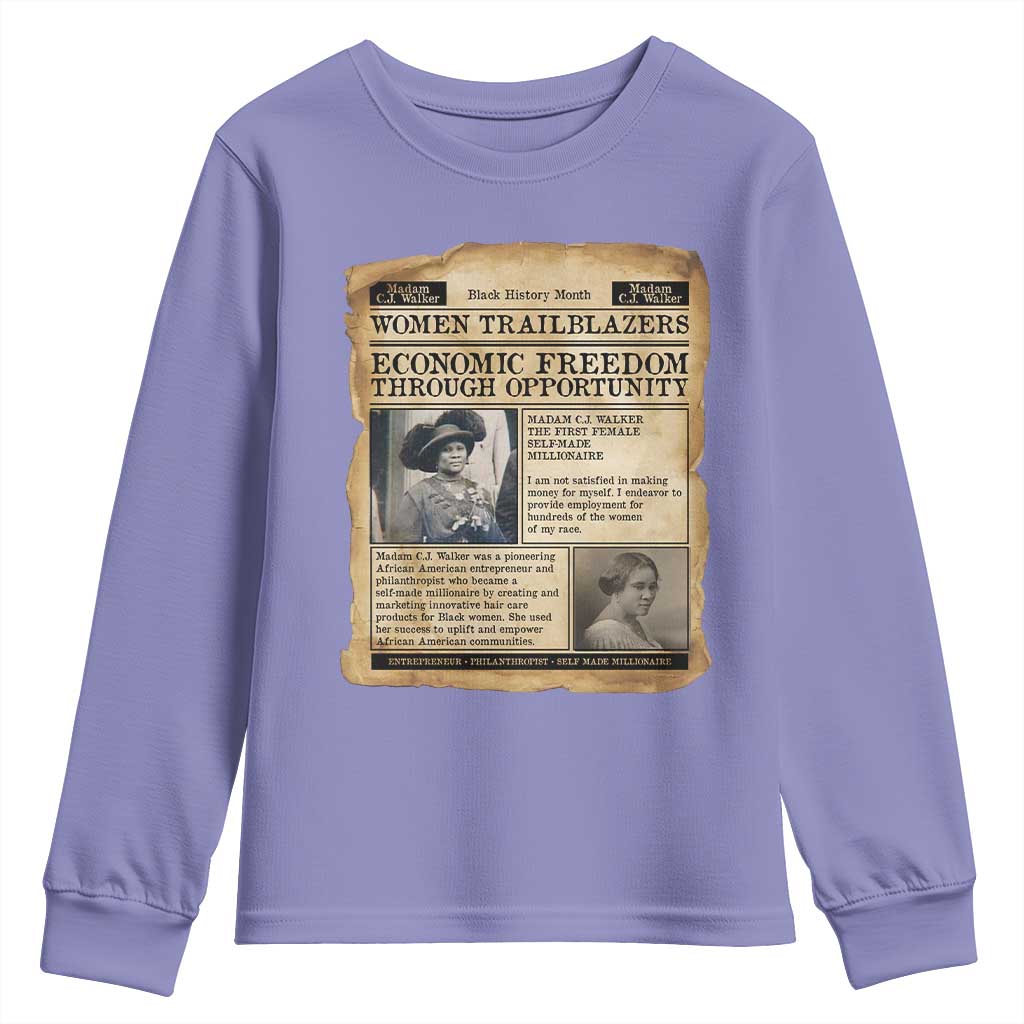 Madam CJ Walker Vintage Newspaper Style Youth Sweatshirt Economic Freedom Through Opportunity - Wonder Print Shop